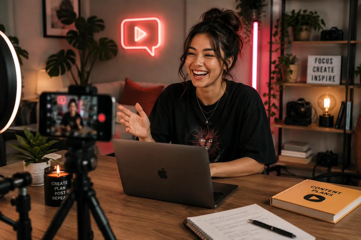 Creator recording with ring light